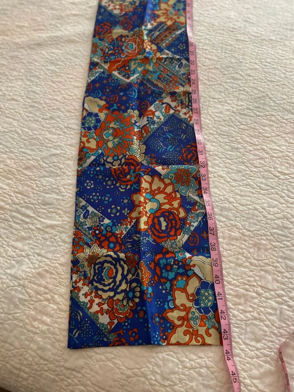 VINTAGE Floral Print Fashion Scarf - Colorful Blue Orange Turquoise Cream Scarf